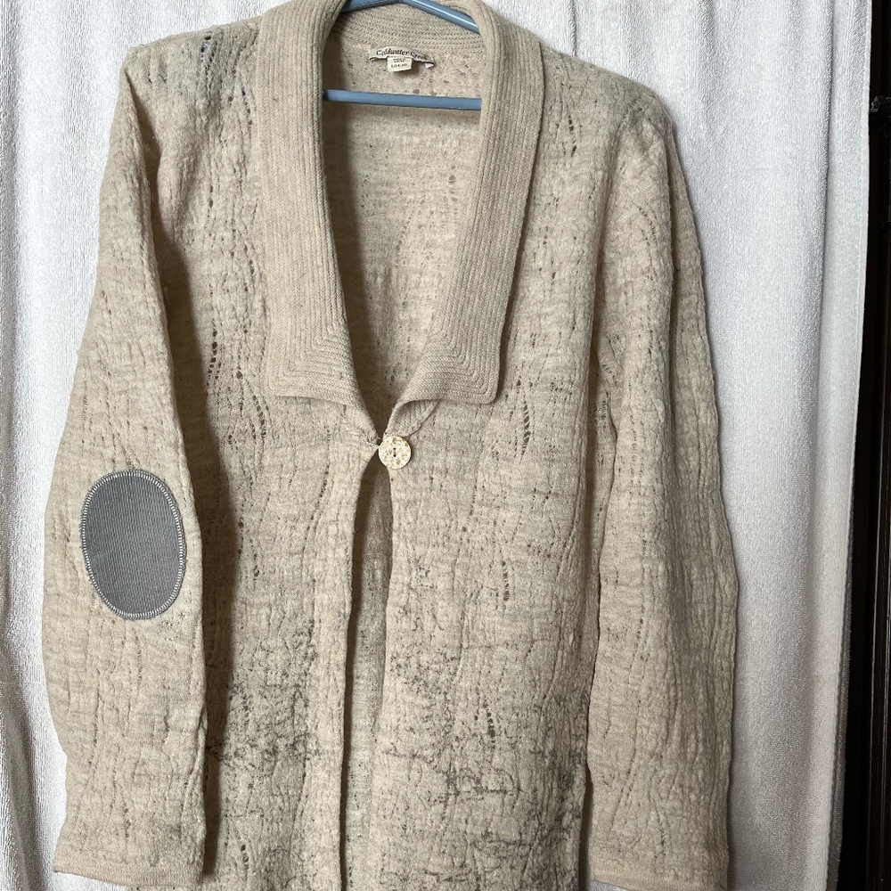 Long wool Coldwater Creek sweater w/ corduroy elbow patches- Size L